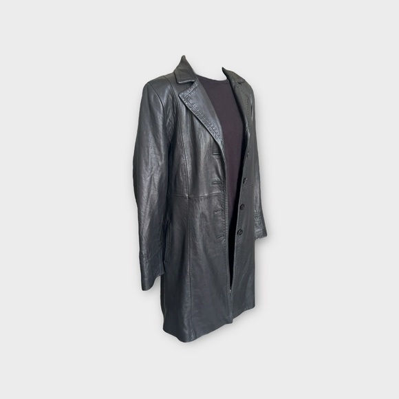 Vintage Jones New York Black Leather Trench Coat - Size Large - Picture 5 of 7
